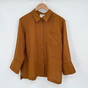 Coldwater Creek Amber Sheer 3/4 Sleeve Textured Button Up Blouse Women's XL